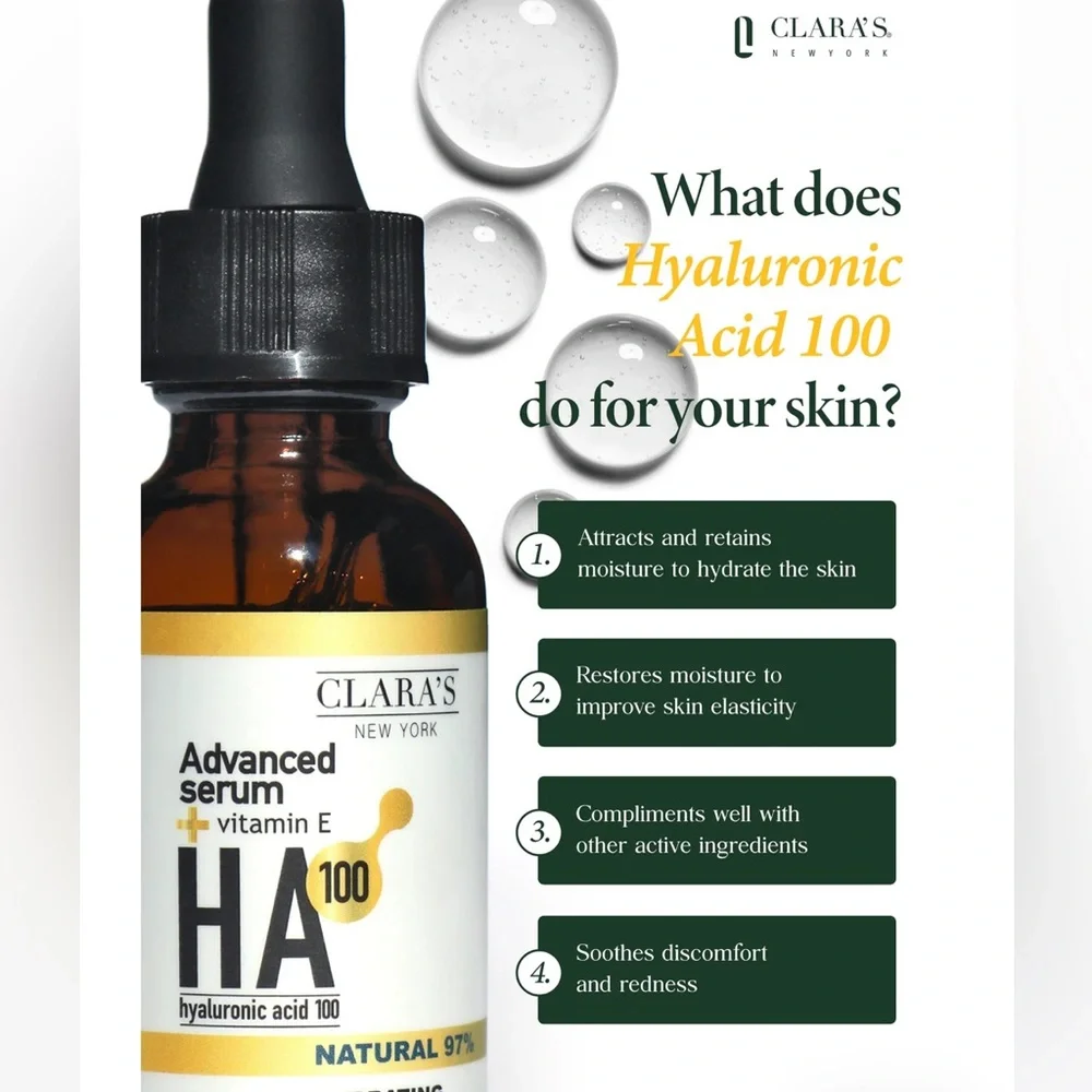 CLARA’S Advanced Hydrating Hyaluronic Acid 100 Serum 1oz $25 NIB
